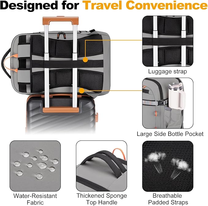40L Travel Backpack 17.3" Laptop Carry On Duffel Flight Approved | TSA Approved, Wet & Dry Compartment, Water Resistant, Anti-Theft Pocket, Luggage Strap, USB Charging Port - Image 4