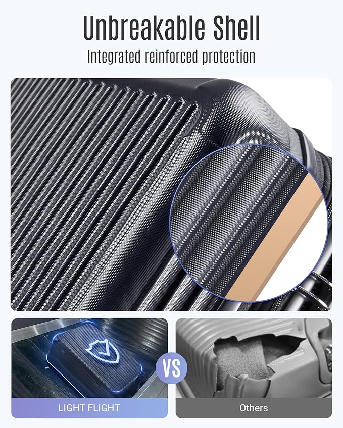 LIGHT FLIGHT 3 Piece Luggage Sets With Spinner Wheels Hardshell TSA Lock | Durability, Spinner Wheels, Hardside Lightweight, TSA Lock, Durable, PC+ABS, Mobility, - Image 4
