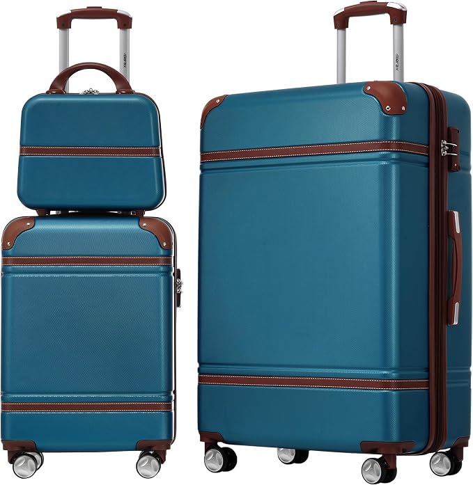Merax Luggage Set 2 Piece Suitcase Set with Cosmetic Case Expandable Spinner Wheels Vintage Luggage Sets(Blue,20"+28") by Merax