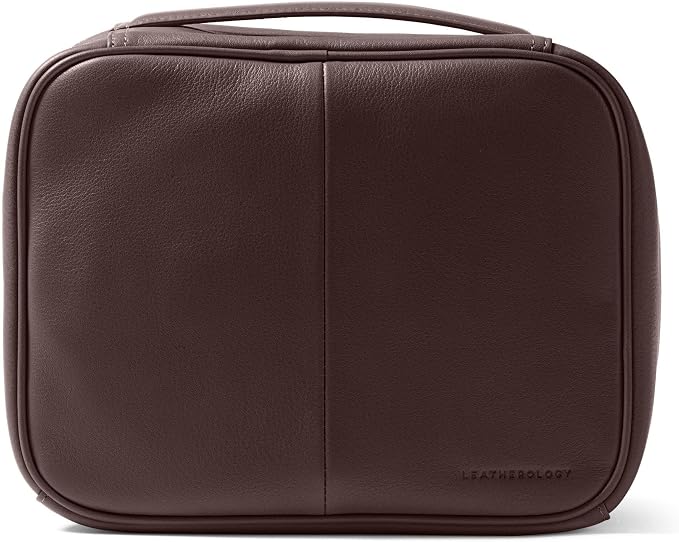 Leatherology Brown Large Travel Organizer – Full-Grain Leather Toiletry Bag with Zipped Mesh Pocket, Elastic Loops & Double Metal Zipper – Travel Storage for Cables, Toiletries & Essentials - Image 6