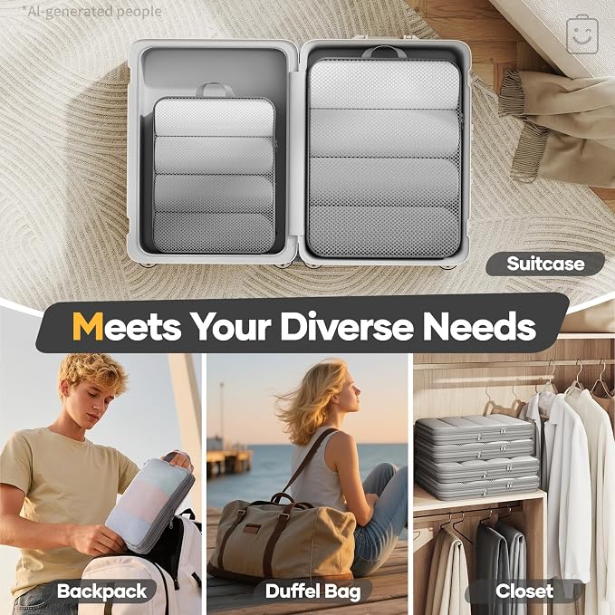 Veken 6/9/11 Set Compression Packing Cubes for Travel Essentials,Compressible Expandable Luggage Suitcase Organizer Bags with Garment Bag,Space Saver Bags with Over 1000 pcs of Mesh Holes(Gray) - Image 9