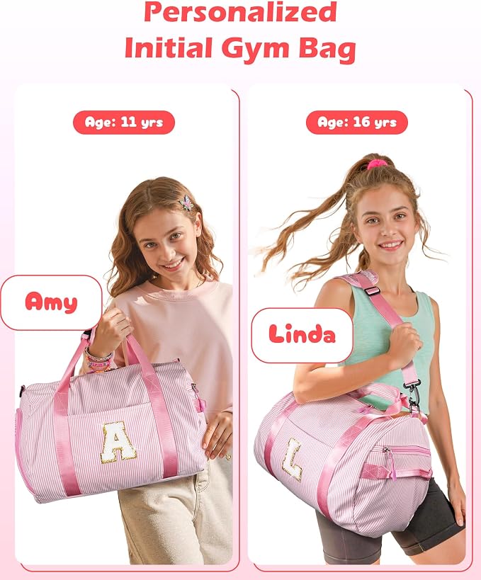 Teen Girl Gifts Trendy Stuff, Girls Travel Duffle Bag, Kids Initial Overnight Bags with Shoe Compartment, Personalized Weekender Bag with Makeup Pouch, Pink Gift for Niece (Letter C) - Image 2