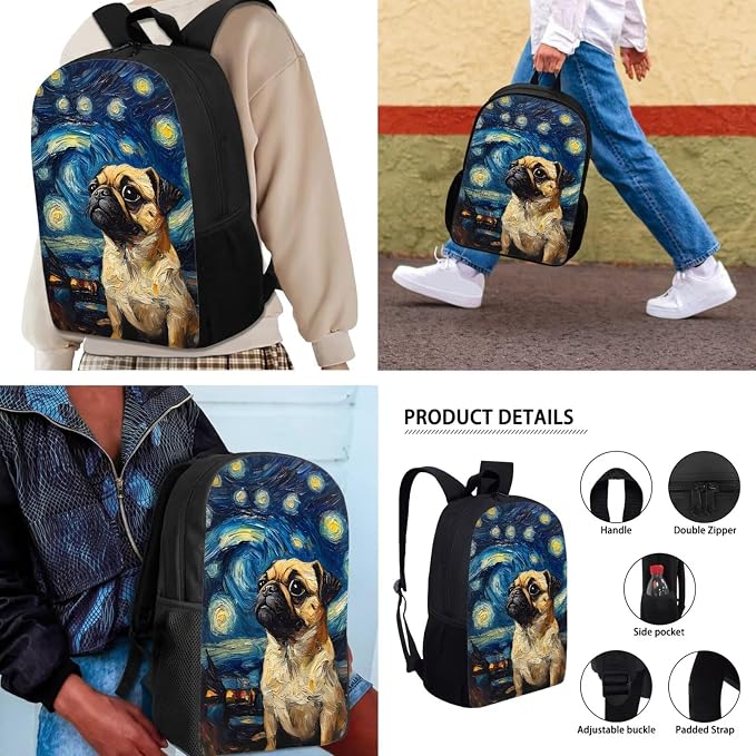 Mumeson Starry Night Dog Middle School 3 Piece Backpack Set with Lunch Box Pencil Case Set for Boys Girls Large Capacity Travel Daypack Rucksack Back to School - Image 4