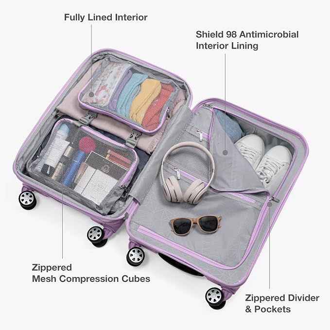 Traveler's Choice Pagosa Hardshell Expandable Luggage with Spinner Wheels, Lavender, 22-Inch Carry-on - Image 8