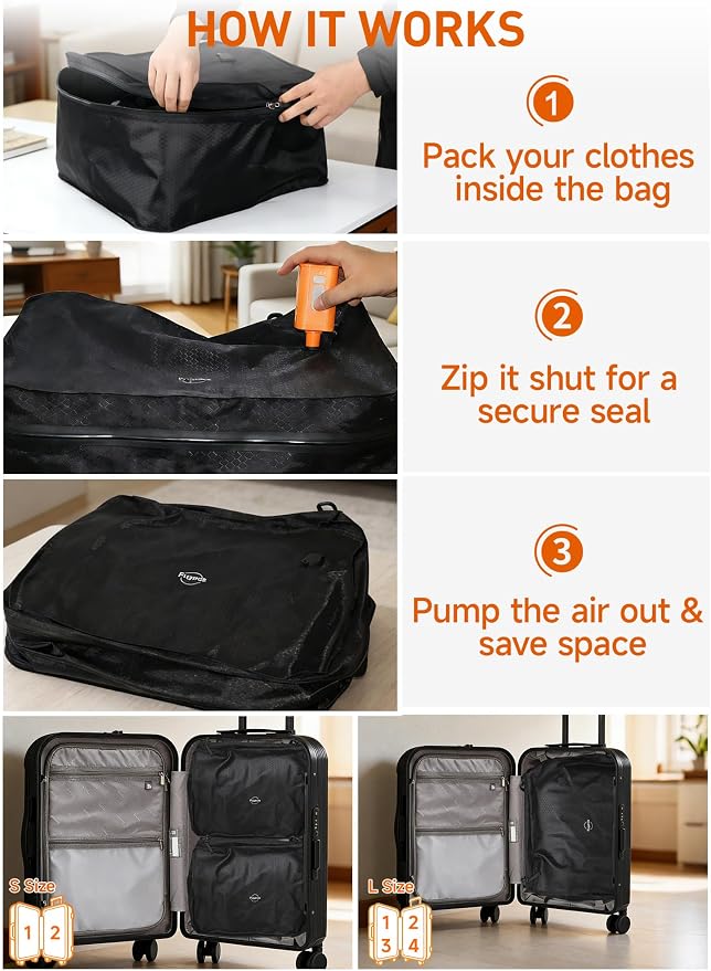 Vacuum Bags for Travel - 45L Oversized Compression Storage and Organization, 270° Open, Odor & IP68 Waterproof Anti-Rip Travel Vacuum Bags with Pump, TSA-Ready, Backpacks & Suitcases - Image 6