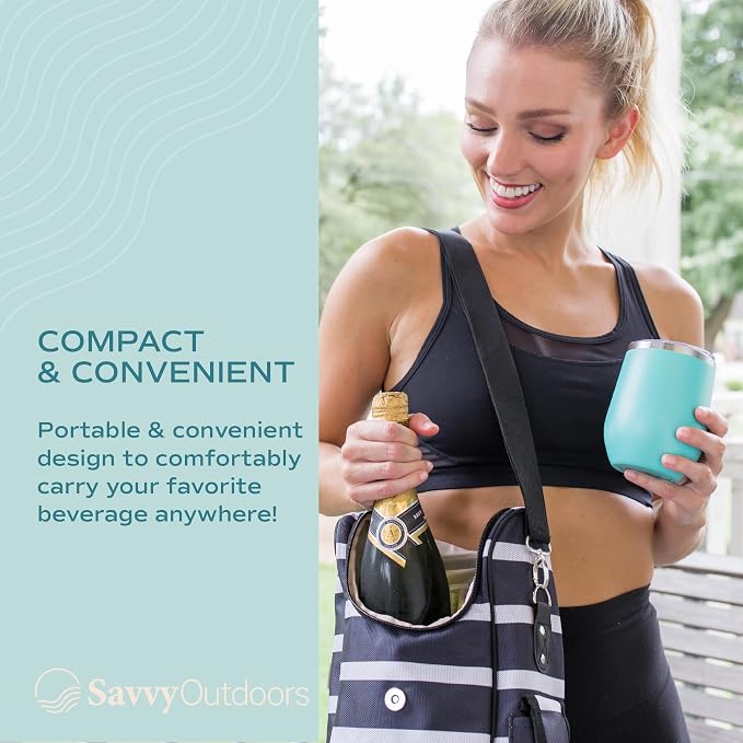 Savvy Outdoors Insulated Wine Tote Bag with Stemless Glasses & Exterior Pouch - Foldable Wine Carrier & Portable Cooler - Image 4