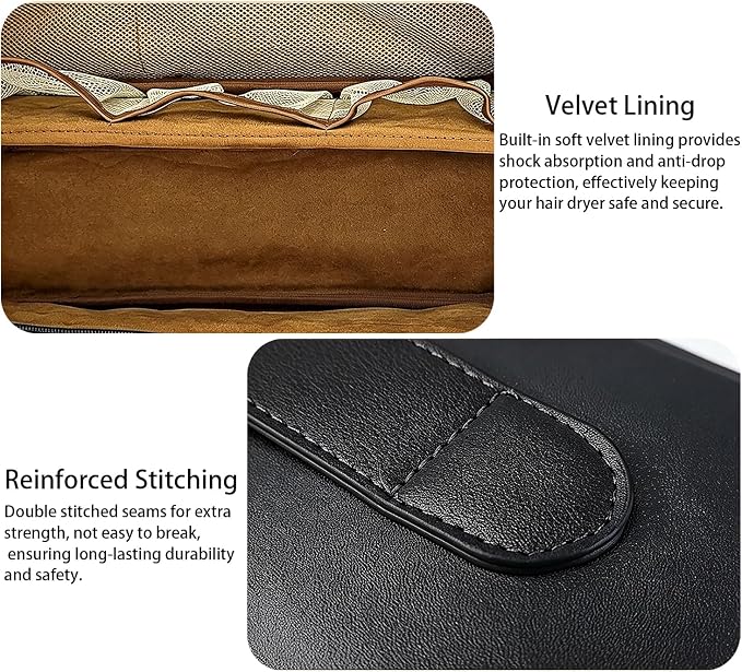 Hair Dryer Travel Storage Case Portable Waterproof Leather Carrying Bag for Hair Styling Tools, Travel Organizer Bag for Hair Curler Straightener Accessories (Black for Hair Tool) - Image 4