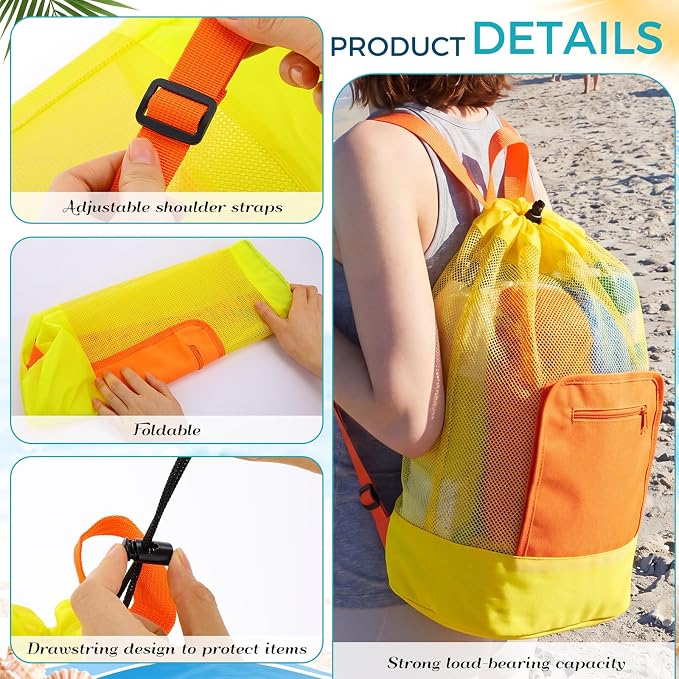 Kinlop 6 Pcs Mesh Beach Bags Mesh Drawstring Backpack Portable Foldable Bath Organizer for Camping Swimming Pool Gym Travel Bathroom, 6 Colors - Image 3