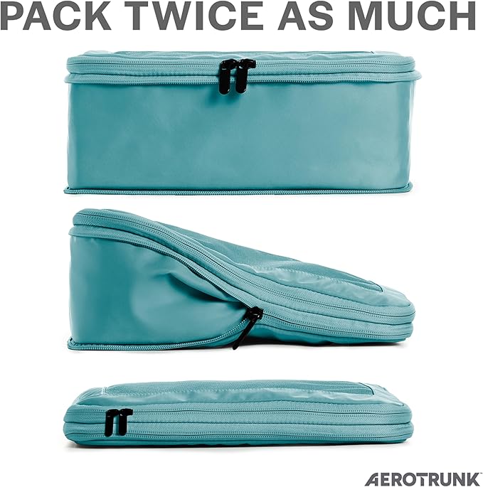 Aerotrunk Compression Packing Cubes for Travel - Luggage Organizer Bags - Double Zipper Packing Cubes for Suitcases (12-Pack, Teal) - Image 2