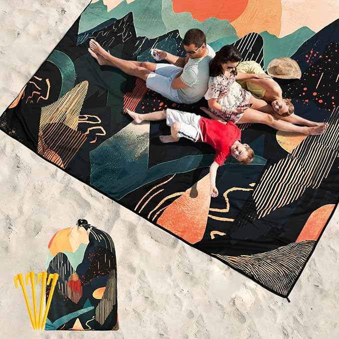 WIWIGO Beach Blanket Waterproof Sandproof Beach Mat 79" X 83"/10'x9'for 2-8 Adults Quick Drying Outdoor Picnic Mat Beach Accessories for Travel, Camping, Hiking - Image 6