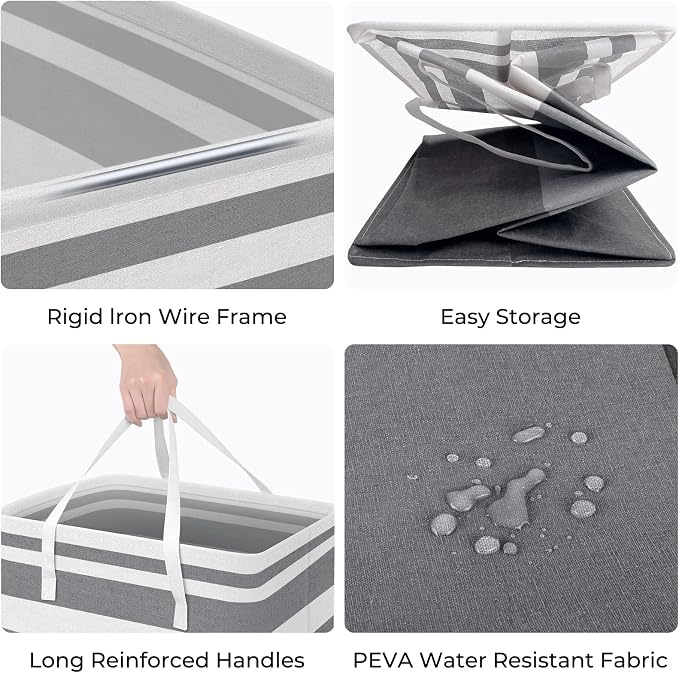 HomeHacks 2-Pack Large Laundry Basket, Waterproof, Freestanding Laundry Hamper, Collapsible Tall Clothes Hamper with Extended Handles for Clothes Toys in the Dorm and Family Gradient Grey, 88L - Image 2