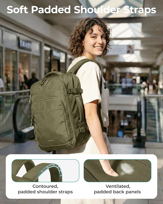 BAGSMART Travel Backpack for Women & Men 17.3 inch Laptop, Flight Approved Carry on Backpack with Shoe bag & 2 Packing Cubes, Water-Resistant Large Business Travel Bag, Weekender Bag - Brown - Image 6