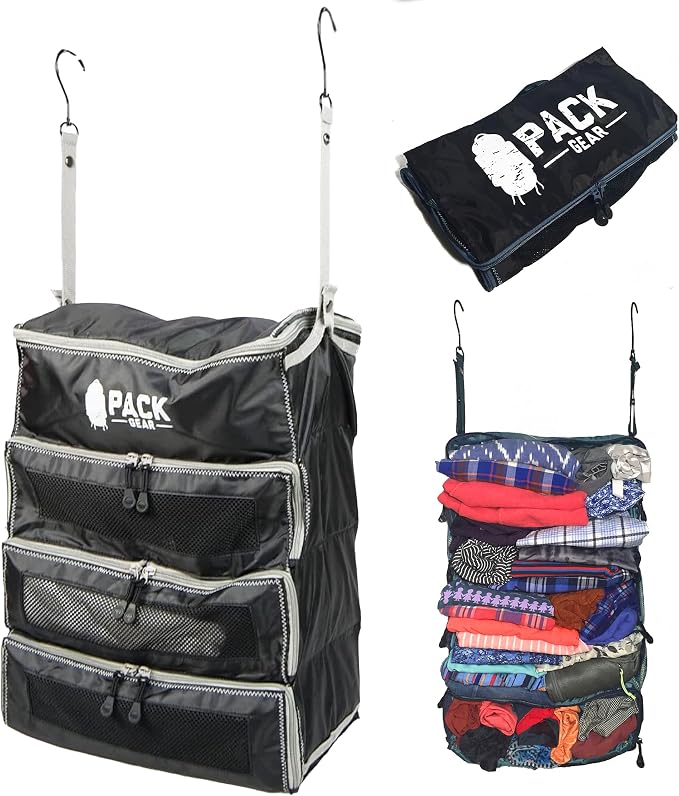Pack Gear Hanging Carry-On Organizer - Our Fitted Hanging Luggage Organizer Perfectly Fits Any Carry On - Our Packing Cubes For Travel Use Mesh Windows to Make Finding Clothes Easy (Black, M) by PackGear