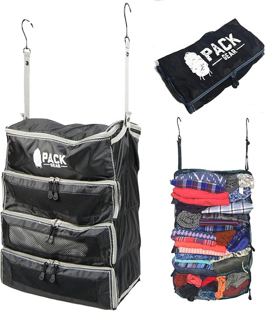 Pack Gear Hanging Carry-On Organizer - Our Fitted Hanging Luggage Organizer Perfectly Fits Any Carry On - Our Packing Cubes For Travel Use Mesh Windows to Make Finding Clothes Easy (Black, M) by PackGear