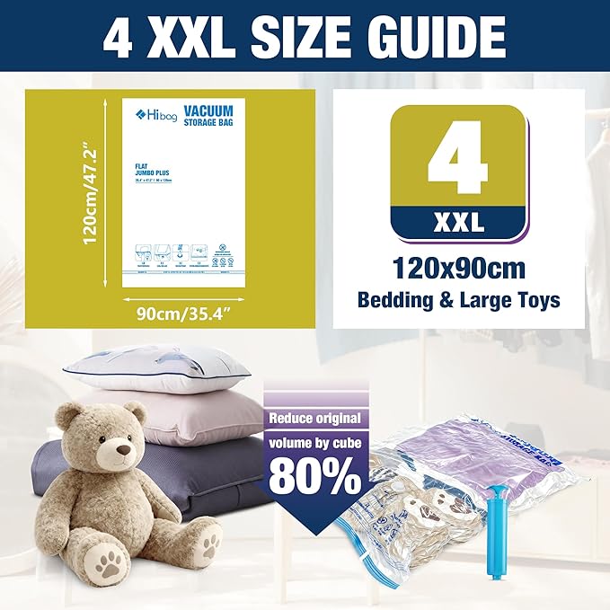 XXL Jumbo Vacuum Seal Storage Bags Extra Large for Clothing Bedding | 47''X35'', Airtight Triple Seal, Save 80% Space, Hand Pump, Work with Vacuum, Double Zip, Reusable, Easy to Use, 4 pack - Image 2