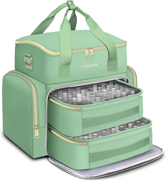 YOREPEK XL Nail Polish Organizer Bag Holds 96 to 100+ Bottles, Sage Breeze | Gel Polish Travel Case Bag with 2 Removable Pouches, Nail Storage Bag Fits Nail Supplies, UV lamp, Gifts for Manicurist Women by YOREPEK