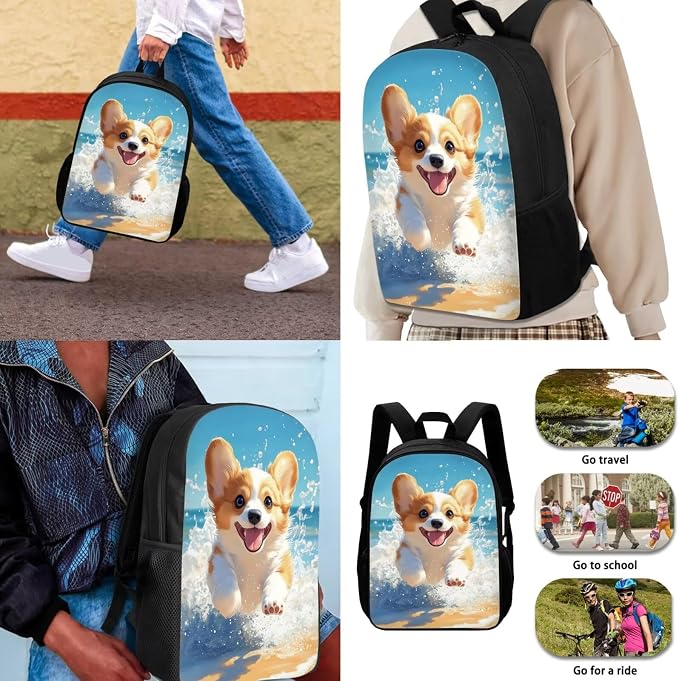 Funny Corgi Backpack with Lunch Box Kids Girls 6-8/5-7 Elementary School Bookbag 1st Grade 17in Book Bags Lunch Bag Pencil Case Water Bottle Holder Preschool/Kindergarten Back Pack 4PCS Set - Image 3