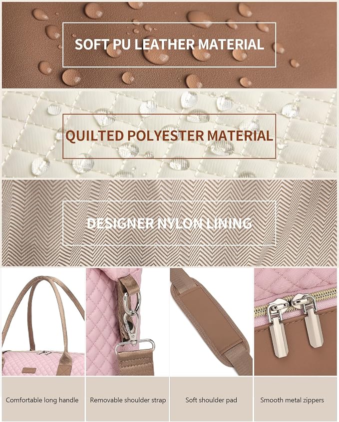 Weekender Bags for Women Travel, Under Seat Carry On Bags for Airplanes Overnight Bag with Shoe Compartment Luggage Sleeve, Foldie Travel Tote Bag Hospital Bag, Travel Gifts, Pink Brown - Image 6