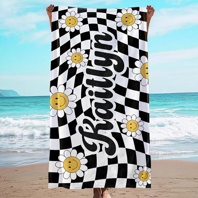 JML Personalized Beach Towel with Name, Custom Flower Beach Towel, Customized Microfiber Pool Towel, Quick Dry & Absorbent Swim Towel for Adult,Mother's Day, Birthday, Summer Holiday,Vacation by JML