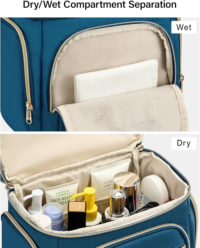 Hanke Large Toiletry Bag for Women Travel, Double Layer Organizer with Wide Opening for Full-Size Cosmetics & Toiletries, 12.2L Water-Resistant Makeup Bag,Navy Blue - Image 4
