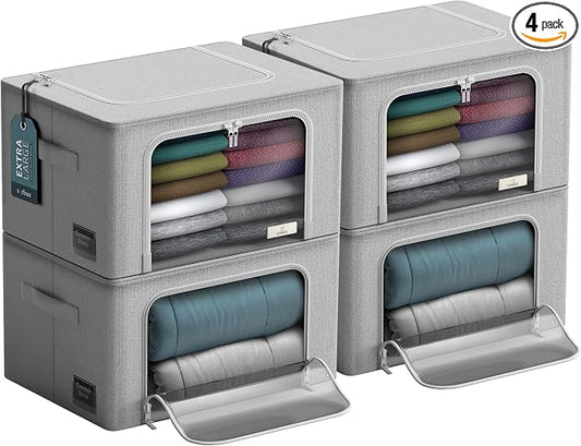 Sorbus Jumbo Storage Bins with Metal Frame - Oxford Fabric Storage Containers with Large Clear Window & Carry Handles - Stackable & Foldable Clothes Organizer Bags for Bedding Linen, Clothing & More by Sorbus