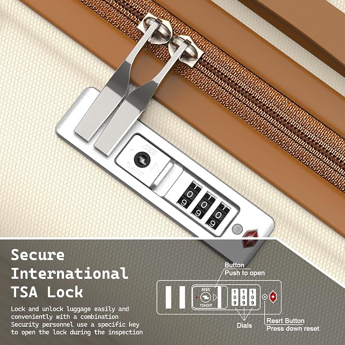 Melalenia Suitcase Sets 6 Piece Hard Shell Carry on Luggage with Spinner Wheels and TSA Lock, Lightweight Travel Backpack for Women, Beige Brown - Image 5