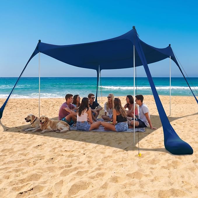 COMMOUDS Beach Tent Sun Shelter - UPF50+ Pop Up Beach Canopy with Sandbags & Sand Shovel & Windproof Poles, Portable Sun Shade for Beach, Camping, Picnics, Backyard by COMMOUDS