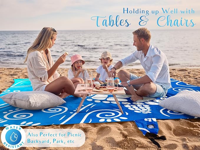 WEKAPO Beach Blanket Waterproof Sandproof Oversized Extra Large Sand Free Beach Mat with Stakes, Storage Bag - Essentials for Outdoor Beach, Picnic (Gradient Blue Sea Turtle, 8 X 7 FT (1~4 Person)) - Image 4