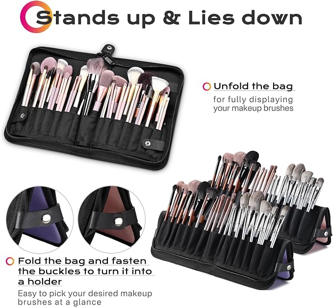 BYOOTIQUE Travel Makeup Brush Bag Foldable Holder Organizer Artist Pack 2 | Portable Stand-up Cosmetic Bag,Artist Storage with Multiple Pockets,Makeup Artist Brush Organizer - Image 3