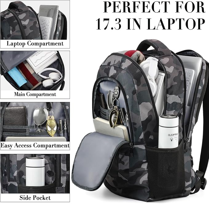 BIKROD Travel Laptop Backpack for Men, Backpacks for School Teen Boys, Business Anti Theft Slim Sturdy Back Pack, Adult Computer Bag Gift 17.3 IN Laptop, Camouflage - Image 4