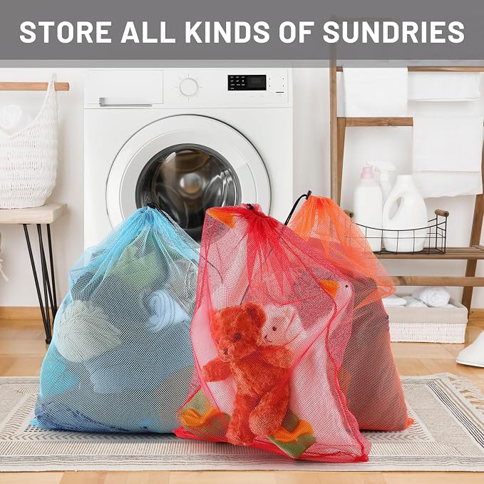 Berlune 18 Pcs 24" x 36" Large Mesh Laundry Bags Colorful Extra Large Laundry Bag Bulk with Drawstring Heavy Duty Mesh Machine Washable Drawstring Pouch - Image 7