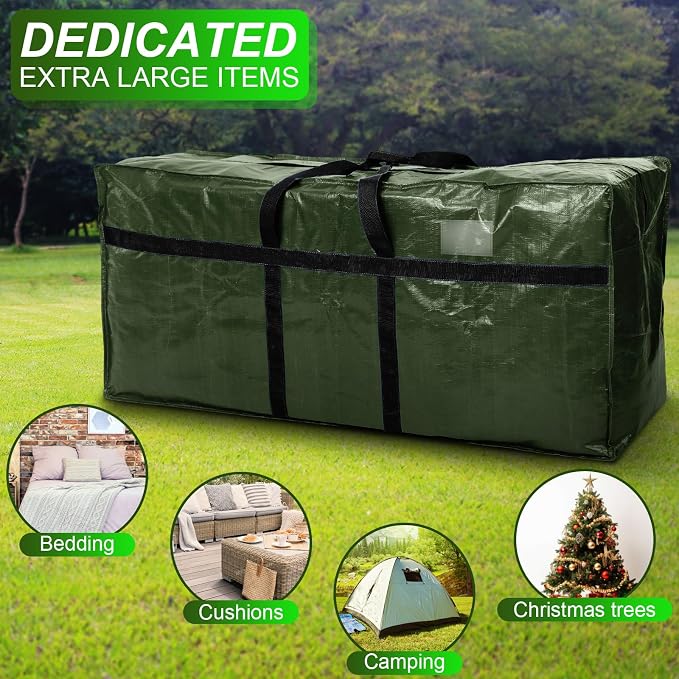 Windyun 4 Pack 98 Gallon Extra Large Moving Bags XXL Heavy Duty Storage Bag with Strong Zipper Handle Jumbo Big Tote Box Foldable for College Dorm Travel Clothes Duffle Blanket Pillow(Army Green) - Image 6
