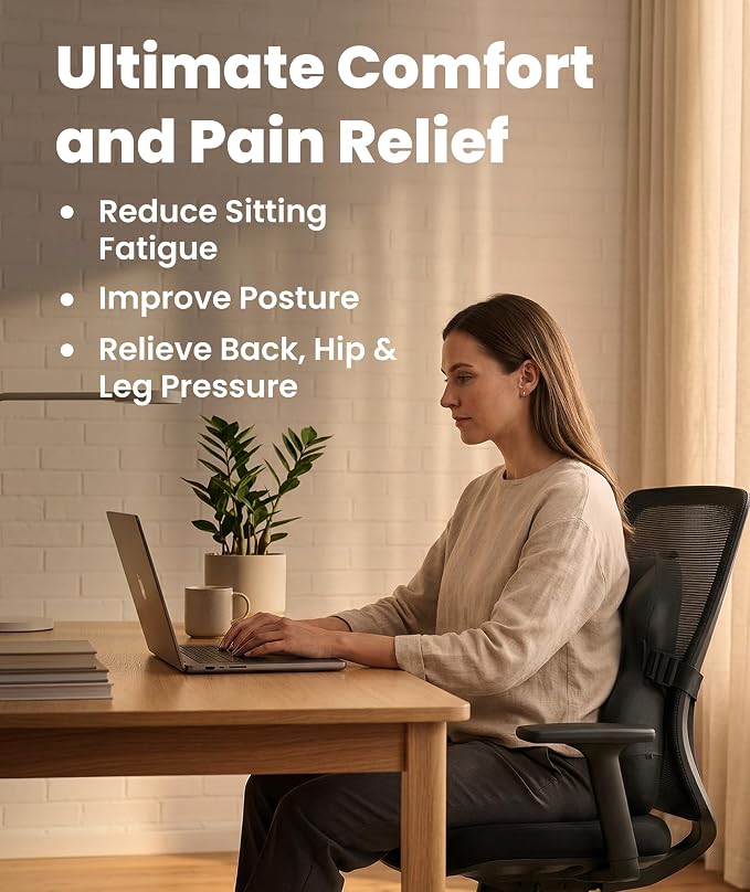 Elevate Series by Everlasting Comfort Lumbar Support Pillow for Office Chair - Memory Foam Back Cushion for Car Seat - Promotes Better Posture, Back Pain Relief - Ideal for Gaming and Desk Chairs - Image 2