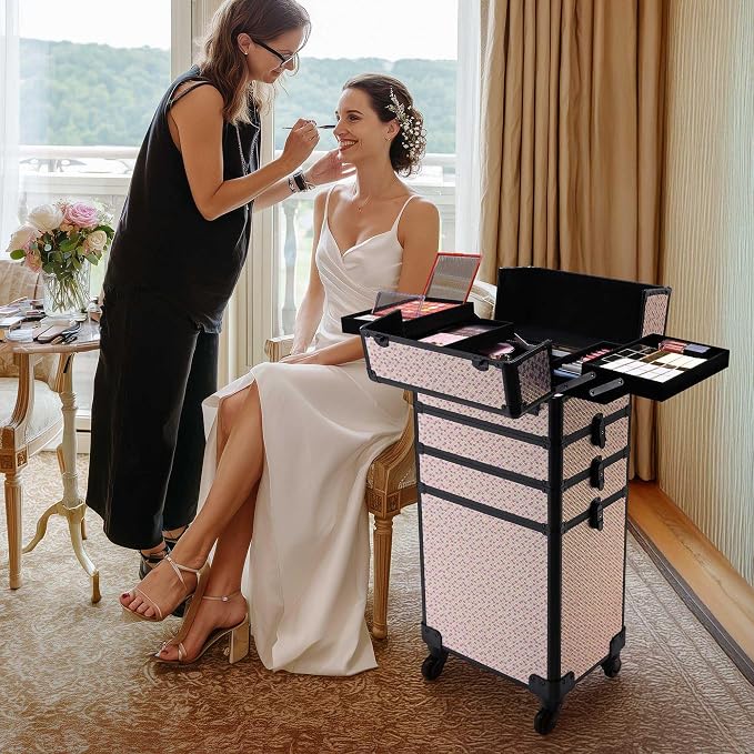 BYOOTIQUE 4in1 Cosmetology Case on Wheels w/Cosmetic Storage Makeup Artist | Aluminum Rolling Makeup Suitcase 360° Detachable Wheel Lockable Makeup Case Organizer w/ Mirror Nail Tech AD Tyrian - Image 5