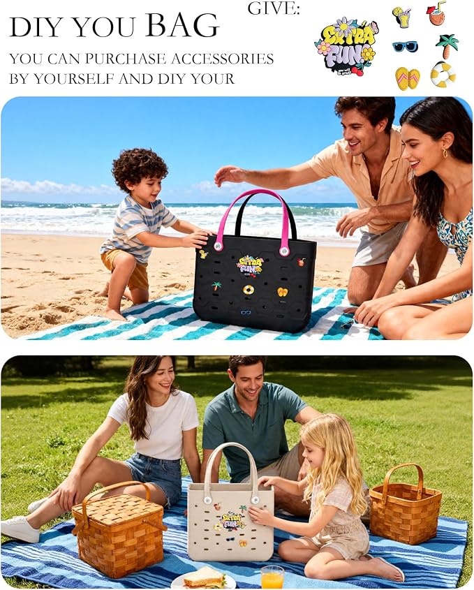 2-Pack Large Beach Bags XL & M Waterproof Tote, Sandproof, Washable- Essentials: Pool, Boat, Sports, Groceries - Image 3