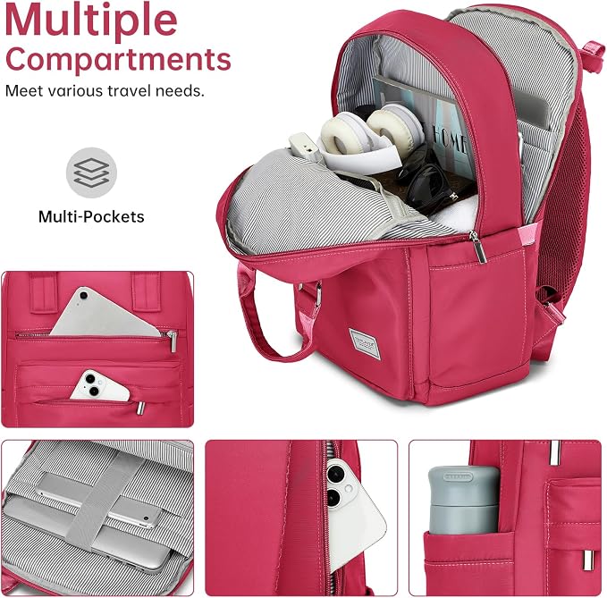 Carry On Luggage 22x14x9 Airline Approved, 22 Inch PP Hardshell Luggage Carry-on Suitcase with Spinner Wheels, Carry On Suitcase Set for Women(Rose Red) - Image 5
