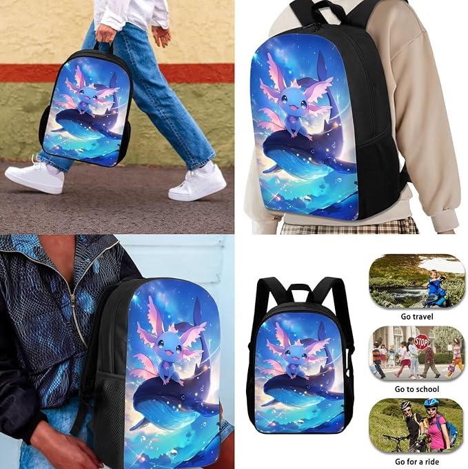 Blue Axolotl Backpack and Lunch Bag Set for Girls 6-8/5-7 Killer Whale Elementary School Bookbag for 1st Grade Galaxy Preschool Back Pack Lunch Box Pencil Case Water Bottle Holder 4 in 1 - Image 3