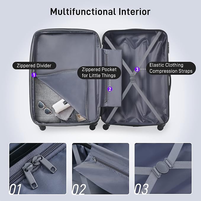 Merax Luggage sets of 13 Piece 16 20 20 28 IN Carry on Luggage Hard Case Purple Luggage Expandable Checked Luggage Suitcase Set with Wheels - Image 4
