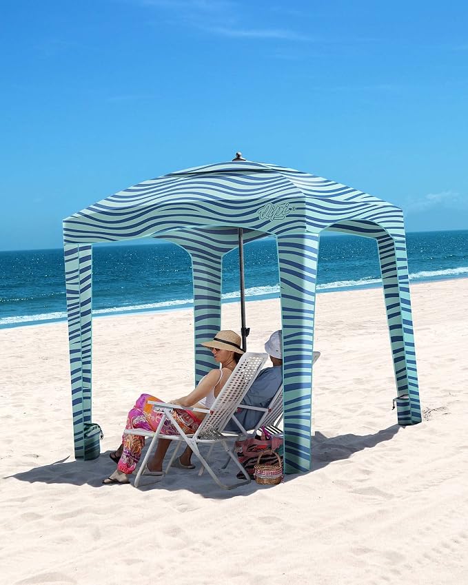 Qipi Beach Cabanas for Sand, Beach Canopy with Sandbags & Side Wall for Family, Easy Set Up Sun Shelter, UPF 50+ UV Protection with Roof Vent - Image 2