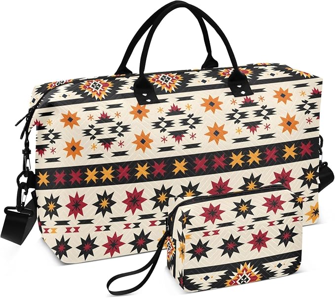 Weekender Bags Travel Duffel Gym Bag Indian Aztc Western Carry on Overnight Tote Bag with Toiletry Bag for Airplane Travel Trip Gym Yoga by senya