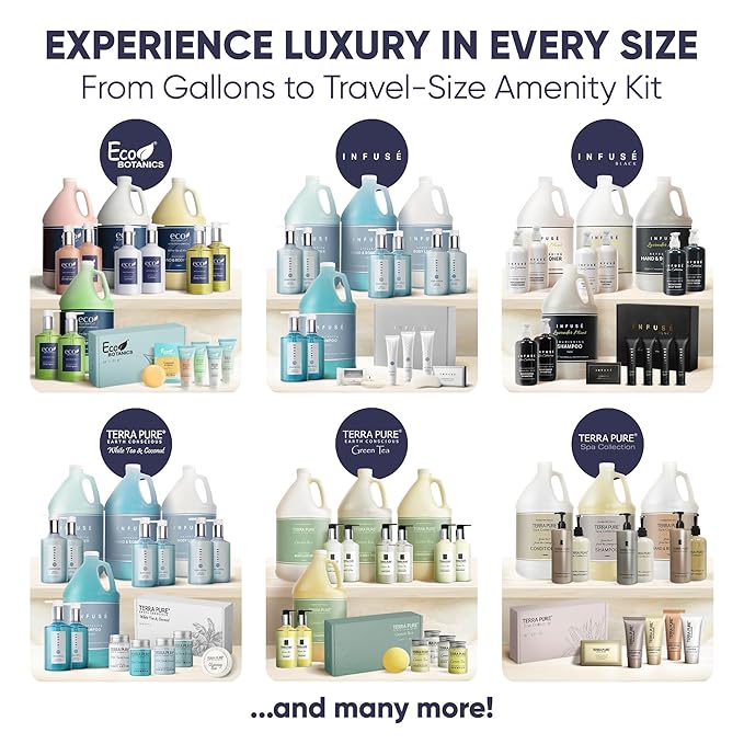 1-Shoppe Aqua Organics Amenity Kit | Boxed Hotel Toiletries Bulk Set | 1 oz Shampoo, Conditioner, Lotion, Body Wash & Bar Soap | 5 piece set