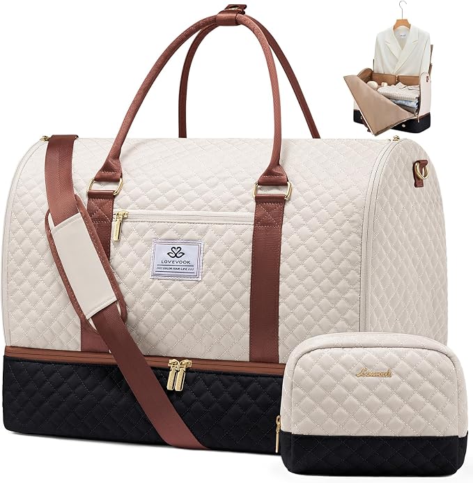 LOVEVOOK 2 in 1 Garment Bag for Women with Shoe Pouch, Convertible Hanging Suit Bag Suitcase, Carry On Travel Duffel Bag with Toiletry Bag, Waterproof Weekender Bag for Business, Trip, Wedding by LOVEVOOK