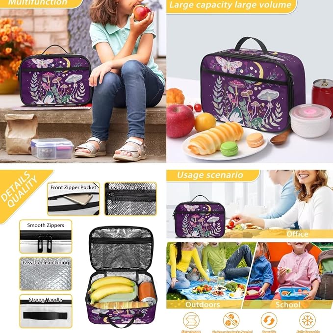 Mushroom Backpack with Lunchbox, School Bag for Girls 10-12 and Lunch Box Kids Backpacks with Lunch Bag for Girl Elementary School 3 in 1 Book Bag Set Lunchbox Pencil Case, Butterfly - Image 5