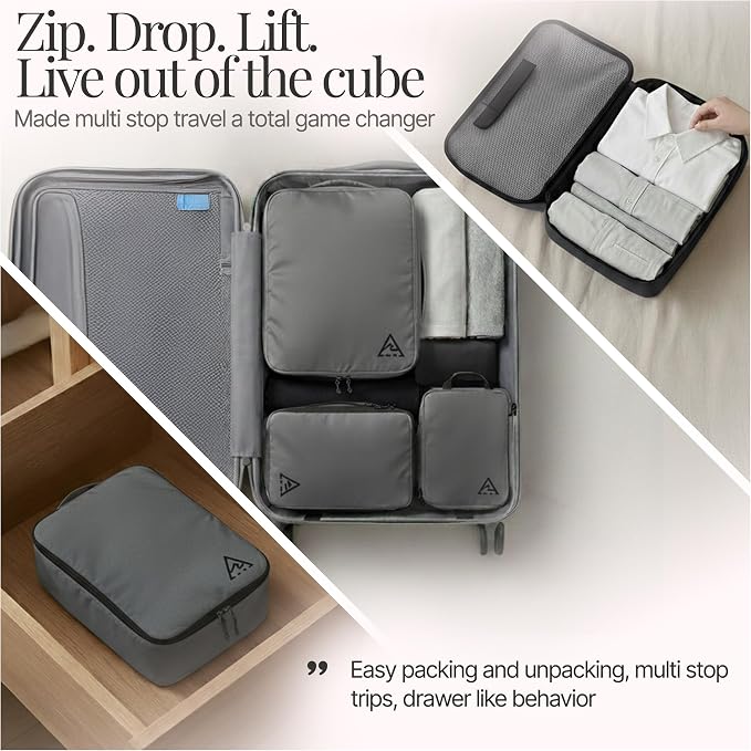4-Piece Luxury Compression Packing Cubes & Bags for Travel – Maximize Space in Luggage with HybridMax Double-Capacity Design, 50 Luggage Tags, Patented Suitcase Organizer Bags, Lifetime Satisfaction - Image 4