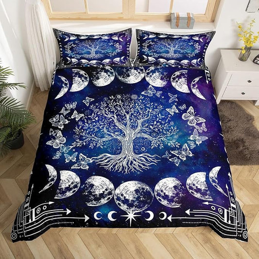 Erosebridal Tree of Life Bedding Set Queen for Boys Girls Boho Exotic Butterfly Print Duvet Cover Sun and Moon Comforter Cover Teens Kids Bedroom Decor Bohemian Gothic Hippie Bedding Black and White by Erosebridal