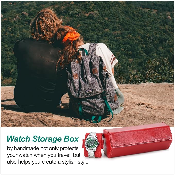 Hiram Genuine Leather Hexagon Watch Roll Travel Case, Leather 3-Watches Roll Case with Removable Pillow Cushion for Treasured Watches and Bracelets -Red - Image 5