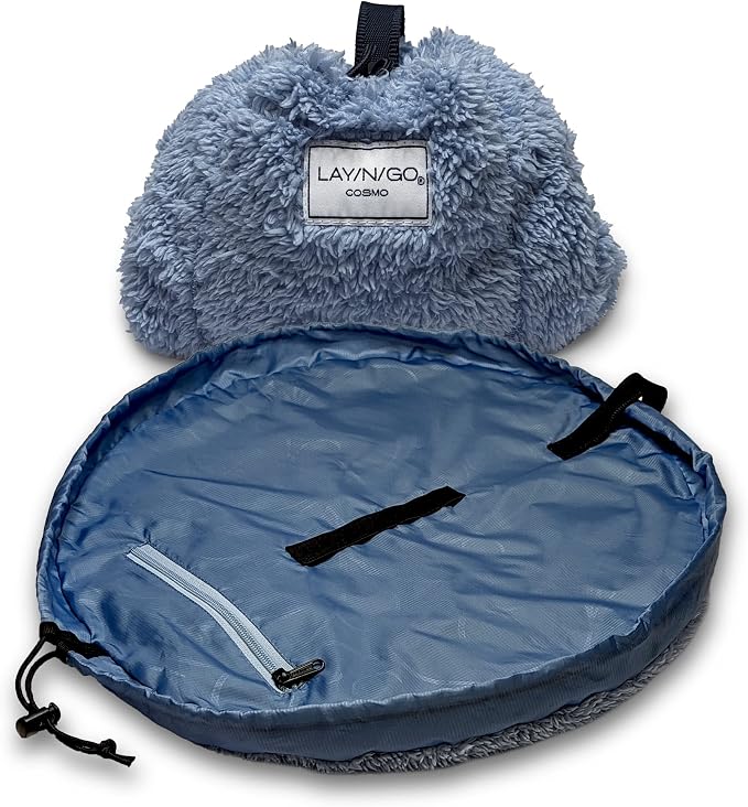 Lay-n-Go Cosmo Drawstring Cosmetic & Makeup Bag Organizer - Portable Drawstring Makeup Bag w/Zipper Pocket, Makeup Loops & More - Durable, Machine Washable Toiletry Bag (20", Comfort/Blue) by Lay-n-Go