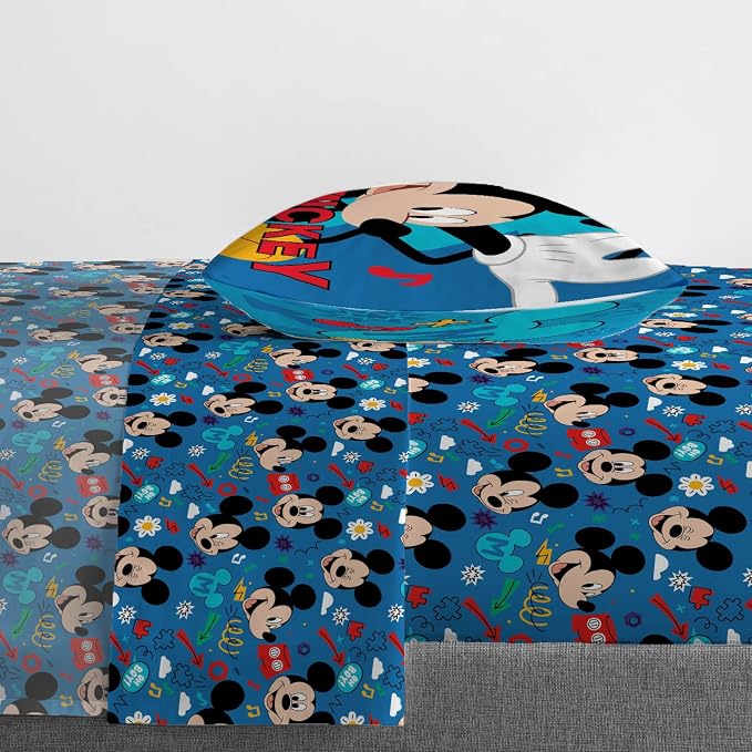 Jay Franco Kids Sheet Set with Fitted, Flat Sheets & Pillow Cover - Ultra-Soft Bedding with Pillowcase for Room Decor, Blue - Mickey Mouse, 3 Piece Twin - Image 6