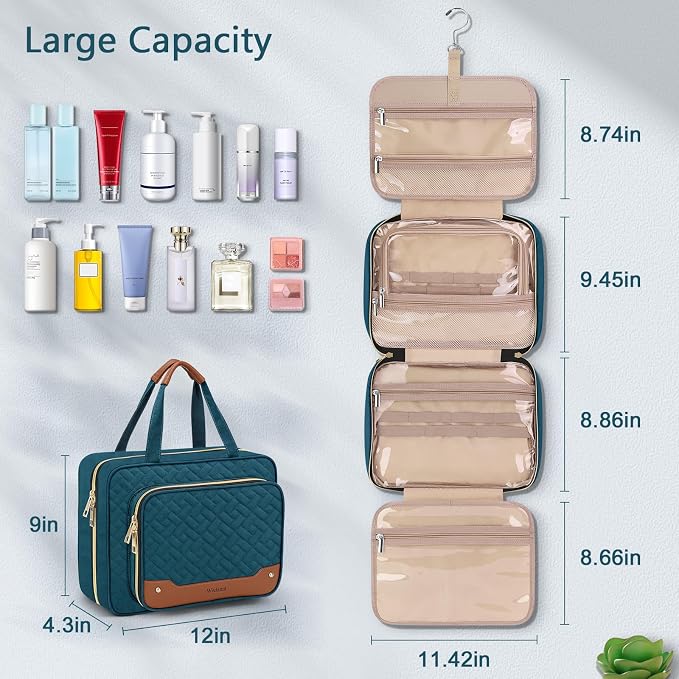 Wedama Toiletry Bag for Women, Hanging Travel Toiletry Bag with Jewelry Organizer Compartment Large Makeup Bag, PVC Waterproof Cosmetic Travel Bag for Travel Business Trips Camping Bathroom, Blue - Image 4