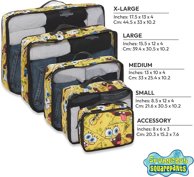 SpongeBob SquarePants Packing Cubes - Patrick Mr Krabs 5 Piece Travel Luggage Organizer Suitcase Accessories for Kids Teens Adults - Nickelodeon Licensed Gift Set - Image 3
